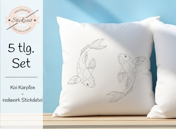 Koi Karpfen - redwork Stickdatei